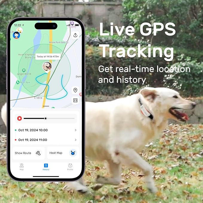 GPS Tracker for Dogs Waterproof, Pet Location Smart Activity Tracker, Real-time Tracking, Light&Tiny Anti-Lost Tracking Device, Works with Any Collar(Android and iOS Universal, fit for 40lb+ dogs)