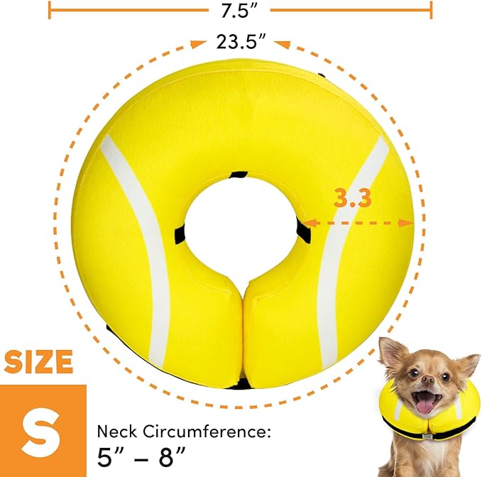 BENCMATE Protective Inflatable Collar for Dogs and Cats - Soft Pet Recovery Collar Does Not Block Vision E-Collar (Small, Tennis)