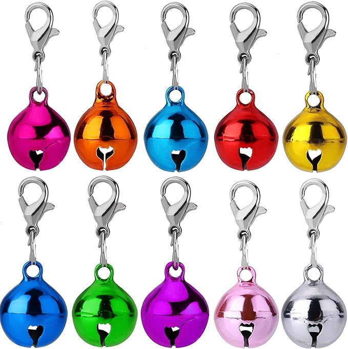 10 Pcs Cat Dog Collar Bells, Jingle Bell for Cat Collar,Dog Collar Charms,Colourful Pet Small Bells with Clasps Collar Accessories,Festival Party DIY Crafts Decoration