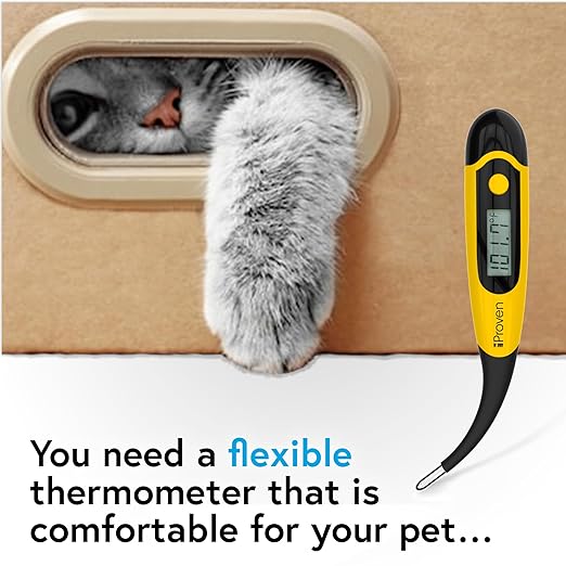 iProven Dog & Cat Thermometer for Accurate Fever Detection, Comfortable Flexible Tip, Waterproof Pet Thermometer, Fast Readings in 20 sec, Whelping and veterinary supply, DTK-117Y