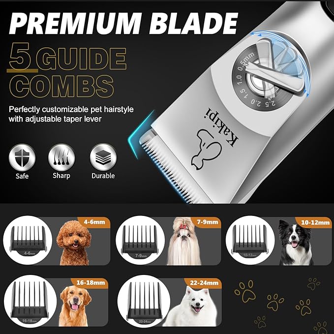 Dog Grooming Kit and Dog Paw Trimmer, 3 in 1 Low Noise Waterproof Dog Clippers for Grooming, Cordless Pet Grooming Kit, Pro Dog Trimmer for Thick Coats, Shaver with Scissor for Dogs Cat Pets Animal