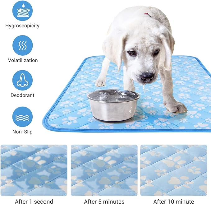 Self-Cooling Mat for Dogs Small,cats,rabbit&guinea pig cage liners 24'' x 18''- Endothermic Color Changing Arc-Chill Cooling Fiber - Washable Non-Toxic Summer Pet Bed, Non-Slip, Foldable