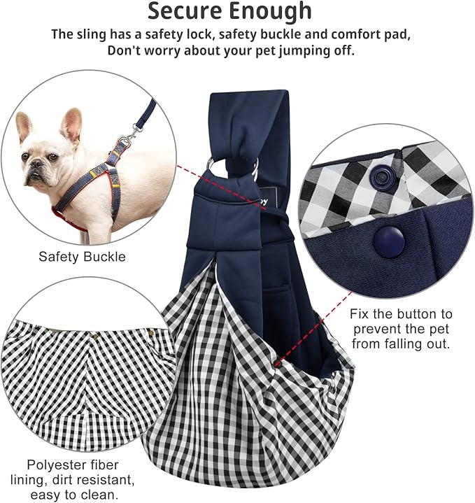 CUBY Dog and Cat Sling Carrier - Hands Free Reversible Pet Papoose Bag - Soft Pouch and Tote Design - Suitable for Puppy, Small Dogs Cats Outdoor (Blue, Adjust strap 1.0)