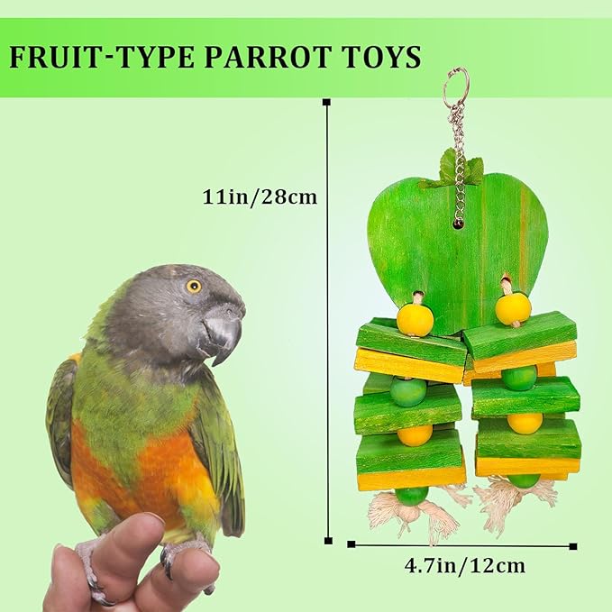 Bird Parrot Chewing Toys Bird Beak Grinding Wood Block Colorful Fruit Swing Toy for Parakeet Budgie Cockatiel Cockatoo Conure Finch Lovebird African Grey