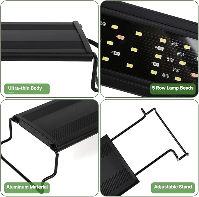 Zingbabu Aquarium Light, 25W RGB Full Spectrum Fish Tank Light, Super Slim Fish Tank Aquatic Plant Grow Lighting,24-34 in Alu Alloy Shell Extendable Brackets Fish Lamp