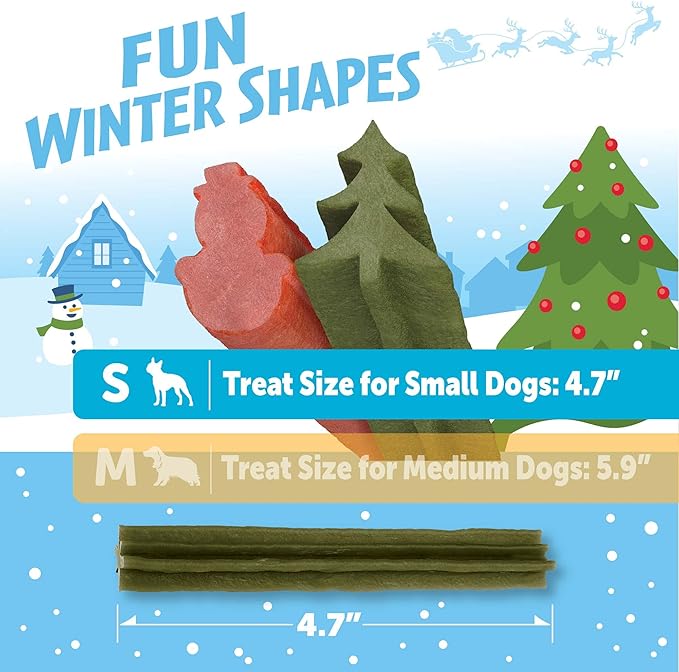 Whimzees by Wellness Holiday Natural Dental Chews for Dogs, Long Lasting Treats, Grain-Free, Freshens Breath, Small Breed, 12 Count