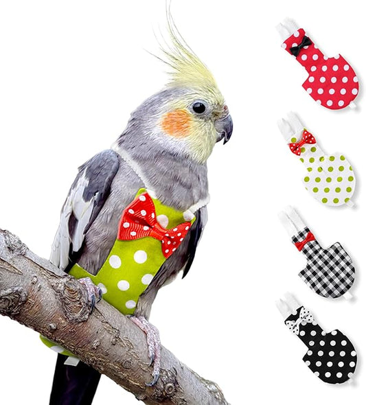 Bird Diaper Flight Suite Bird Vlothes Cockatiel Harness Parrot Nappy with Waterproof Inner Layer washable Cute Urine Wet Suit Macaw Parakeet Bird Clothes Warm (Red Polka Dot, XL)