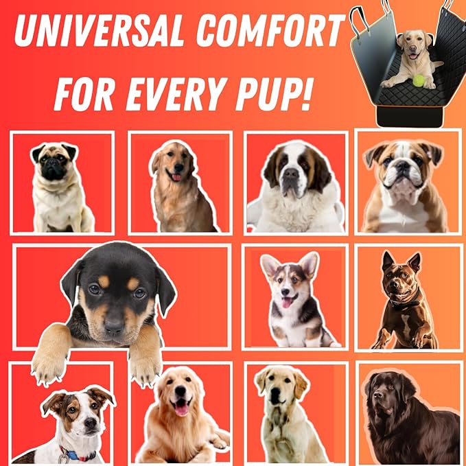 Dog Car Seat Cover for Back Seat for Cars & SUVs - Durable Pet Car Seat Cover Backseat Protector, Nonslip Dog Hammock for Car, Waterproof Scratchproof Rear Seat Cover Against Dirt, Fur, W/Side Flaps