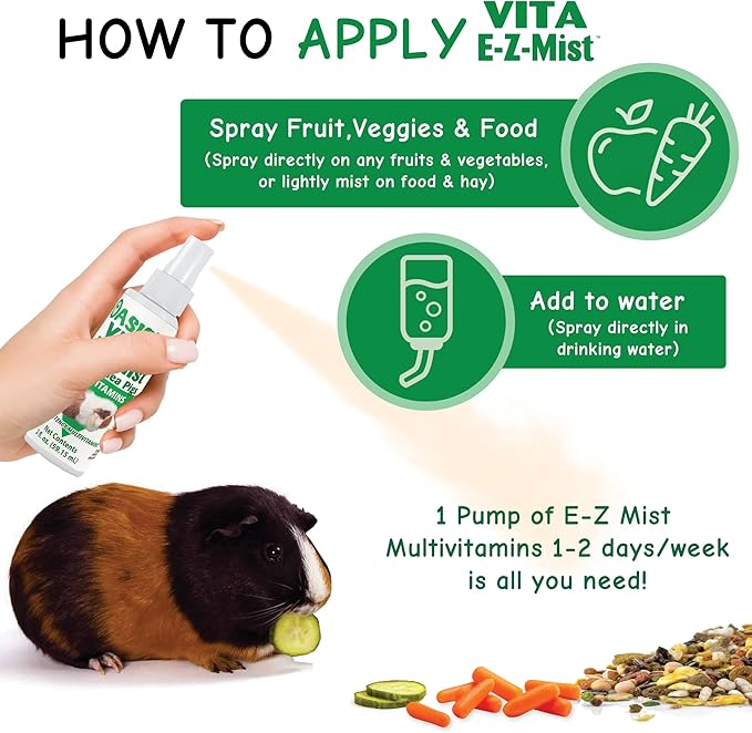 Oasis Vita E-Z Mist All-in-1 Multivitamins for Guinea Pigs - Daily Vitamin Supplement Supports Healthy Bones & Teeth, Joints & Digestion, Promotes Healthy Skin Coat, 2-Ounces