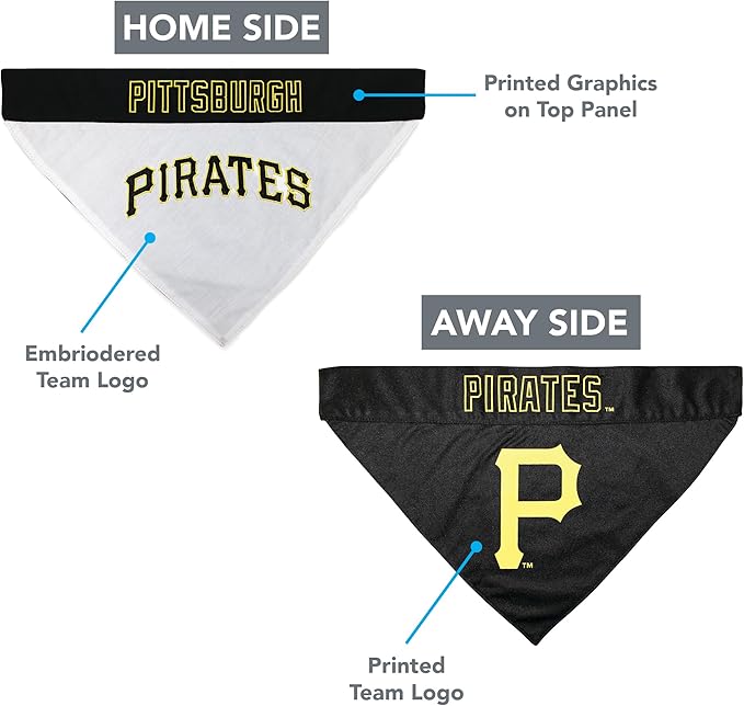 Pets First PIR-3217-S-M MLB Pittsburgh Pirates Reversible Pet Bandana, Small/Medium, MLB Team Color