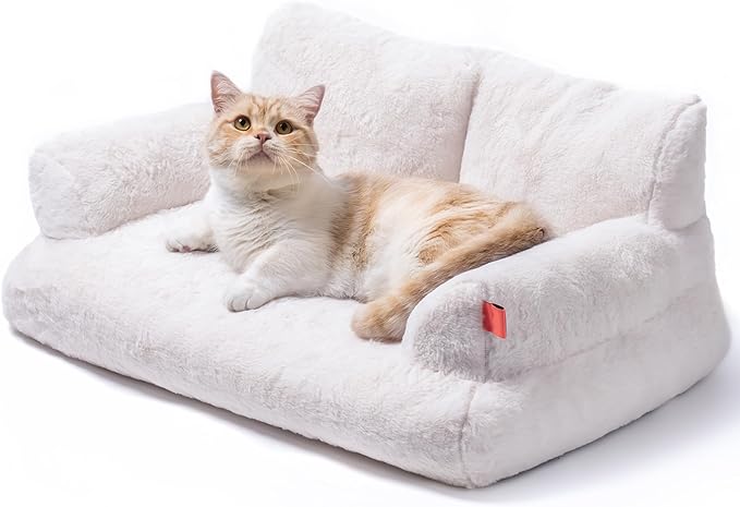 Pet Bed for Medium Small Cats and Dogs, Washable Puppy Sleeping Bed Cat Couch Pet Sofa Bed, Soft Calming Cat Sofa Beds for Indoor Cats Anti-Slip Bottom (White)