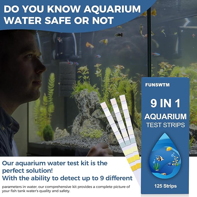 Aquarium Water Test Kit for Freshwater: 125ct 9 in 1 Aquarium Test Strips for Fish Tank Monitor pH Chlorine Hardness Nitrate, Nitrite,ect