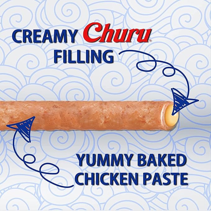 INABA Churu Rolls for Dogs, Grain-Free, Soft/Chewy Baked Chicken Wrapped Churu Filled Dog Treats, 0.42 Ounces Each Stick| 24 Stick Treats Total, Chicken with Cheese Recipe