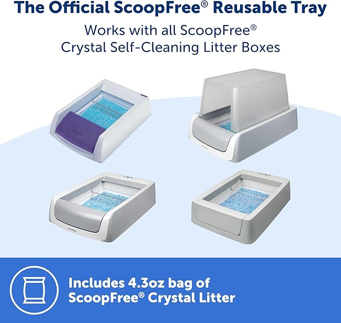 Official PetSafe ScoopFree Complete Reusable Tray - Includes 4.3 lb of Premium Blue Crystal Litter - Compatible with All PetSafe ScoopFree Complete Automatic Self Cleaning Litter Box System