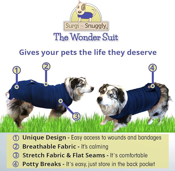 SurgiSnuggly Dog Recovery Suit Post-Surgery for Dogs, Female Spay, Male Dog Neuter, The Original E Collar Dog Cone Alternative Pet Surgical Recovery Suit Works with Bandages for Wounds BL SL EC