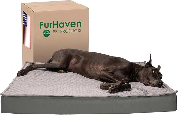 Furhaven Water-Resistant Cooling Gel Dog Bed for Large Dogs w/ Removable Quilt Top & Washable Cover, For Dogs Up to 125 lbs - Indoor/Outdoor Quilt Top Convertible Mattress - Gray, Jumbo Plus/XXL