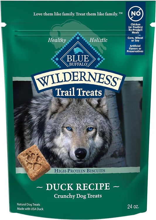 Blue Buffalo Wilderness Trail Treats High Protein Grain Free Dog Biscuits Crunchy Dog Treats, Duck Recipe, 24-oz Bag