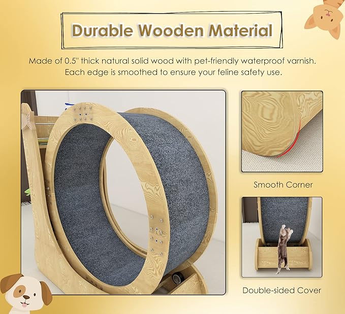 Cat Exercise Wheel Indoor with Low Noise & Install Video, 40 inch Snail-Shape Cat Running Wheel Exerciser for Indoor Cats, Scratcher & Storage Heavy Cat Treadmill with Non-slip Carpet