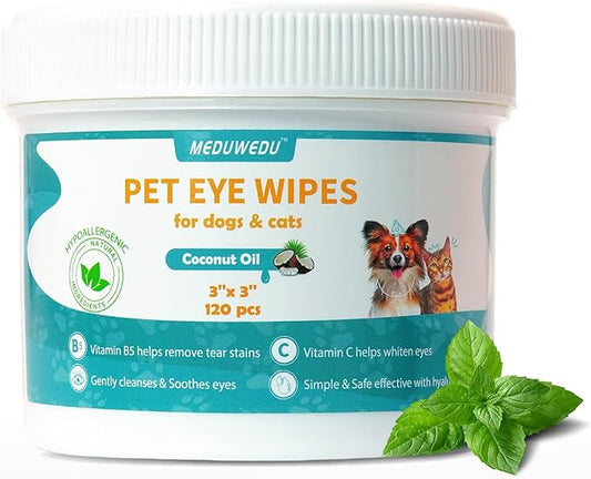 Eyes Wipes for Dogs & Cats 120 Counts, Grooming Kit Care for Dogs and Cats, Gently Remove Tear Stain, Eye Debris, Discharge, Mucus Secretions, Mint Scent