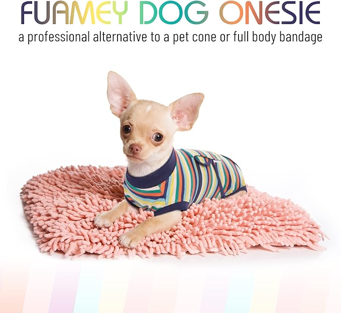 FUAMEY Recovery Suit for Dogs After Surgery,Soft Breathable Dog Bodysuit E-Collar & Cone Alternative Surgical Suit,Male Female Dog Neuter Spay Suits Anti Licking Wounds Onesie Dark Blue Stripes S