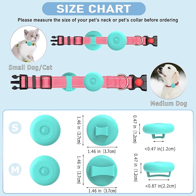 Airtag Dog Collar Holder Waterproof, Hidden Silicone Waterproof Airtag Case for Pet Cat Dog GPS Tracker, Anti-Lost Waterproof Airtag Holders Compatible with Apple AirTag for Dog Cat Collar (Cyan)