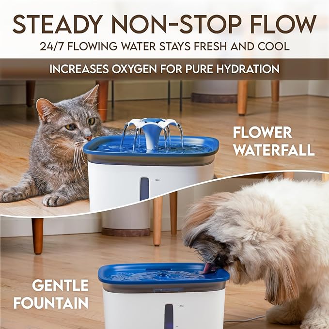 Veken 95oz/2.8L Pet Fountain, Automatic Cat Water Fountain Dog Water Dispenser with Replacement Filters for Cats, Dogs, Multiple Pets (Blue, Plastic)