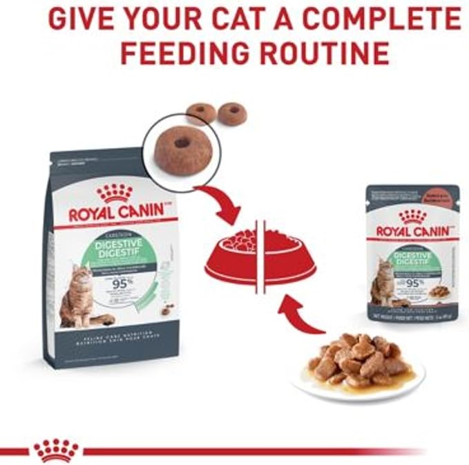 Royal Canin Digestive Care Chunks in Gravy Adult Wet Cat Food, Pouches 3 Oz(Pack of 12), Chicken flavor