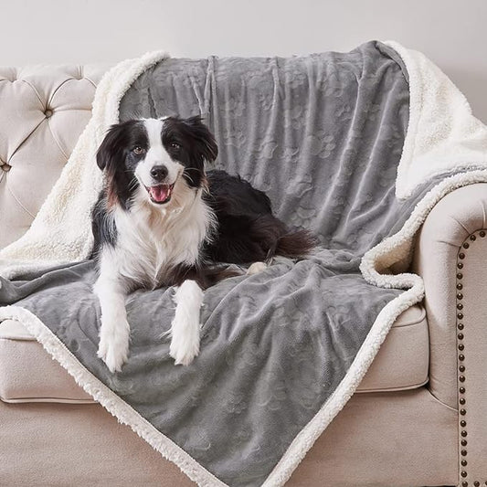 Qeils Dog Blankets for Large Dogs - Waterproof Cat Blanket Washable - Sherpa Fleece Puppy Blanket, Soft Plush Reversible Throw Protector for Bed Couch Car Sofa, 60"X80", Grey