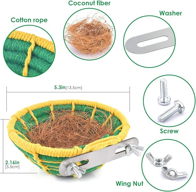 KATUMO Bird Nest, Conure Breeding Nest Parrot Bed with Natural Coconut Fiber Bedding for Budgie, Parakeet, Cockatiel, Conure, Lovebird, Canary, Finch, Small Birds