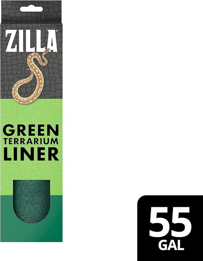 Zilla Reptile Terrarium Liner, Odor Reducing, Non-irritating, Ideal for Juvenile Reptiles and Tropical Habitats, Green, Fits Tank Size 55 Gallon, 11.75” x 47.5”