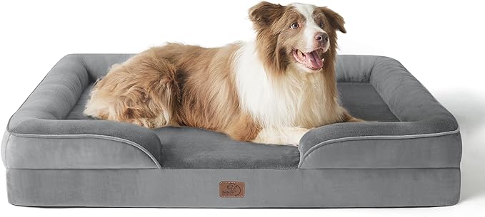 Bedsure Orthopedic Dog Bed for Large Dogs - Big Washable Dog Sofa Beds Large, Supportive Foam Pet Couch Bed with Removable Washable Cover, Waterproof Lining and Nonskid Bottom, Grey