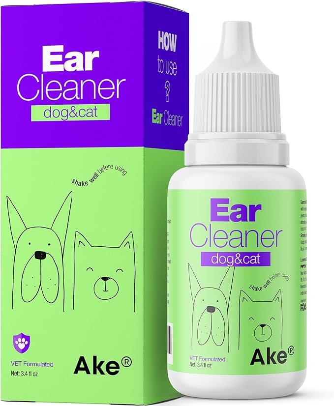 Ake® Dog Ear Cleaner Solution - Cat Ear Cleaner - Dog Ear Flush - Helps with Yeast, Wax, Dirt & Itchy Ear Canal - Dog Ear Wash - Otic Ear Solution for Dogs - Controlling Dog Ear Infections & Odor