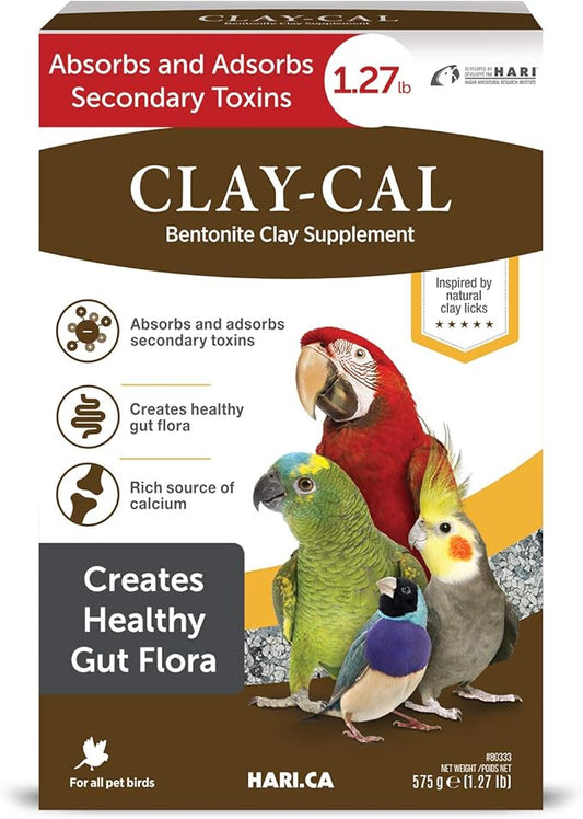 Hari Hagen Clay-Cal Bentonite Clay Supplement for All Birds, Absorbs Toxins, Helps Gut Flora and Source of Calicum, 1.27 lb Bag
