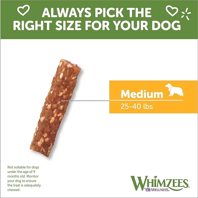 WHIMZEES by Wellness Veggie Strip Natural Dental Chews for Dogs, Long Lasting Treats, Grain-Free, Freshens Breath, Medium Breed, 14 count