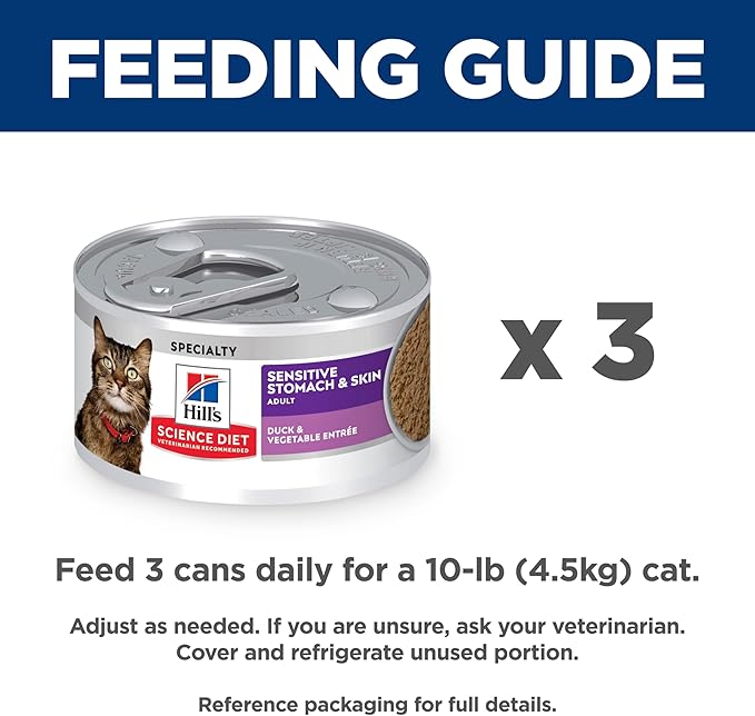 Hill's Science Diet Sensitive Stomach & Skin, Adult 1-6, Stomach & Skin Sensitivity Support, Wet Cat Food, Duck & Vegetables Minced, 2.9 oz Can, Case of 24