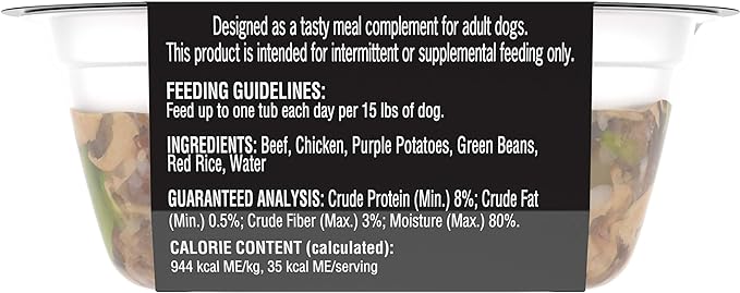 CESAR SIMPLY CRAFTED Adult Soft Wet Dog Food Meal Topper Beef, Chicken, Purple Potatoes, Green Beans & Red Rice, 1.3 oz. Tubs, (Pack of 10)