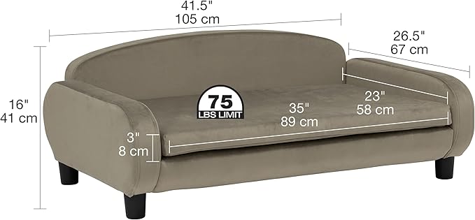 Paws & Purrs Modern Pet Sofa 41.5" Wide for Large Dog with Removable/Washable Mattress Cover