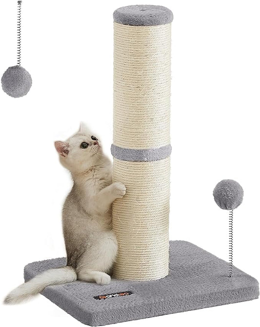 Feandrea Cat Scratching Post, 20.8-Inch Tall Cat Scratcher for Kittens, Small and Medium Cats, Sisal Scratch Pole, Spring Pompom with Built-in Bell, Dove Gray UPCA023G01