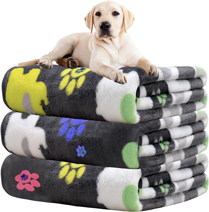 Dog Blankets for Large Dogs,1 Pack 3 Dog Throw Blanket with Flannel Grey Cute Elephant Pattern and paw Prints,41x31 inches, Cat Blanket Puppy Pads Supplies Dog Products Stuff Essentials.