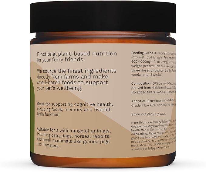 Boosie Organic Adaptogenic Powder for Dogs and Cats - Supports Brain Health and Immune System - Lion’s Mane Mushroom - 100% Natural Without Additives or Preservatives - Pet Nutrition