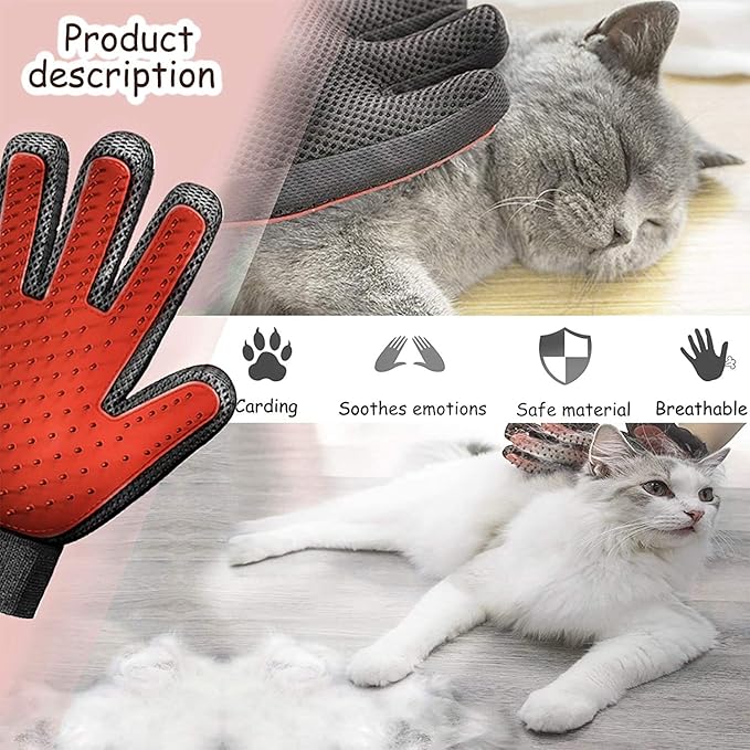 Pet Grooming Glove Hair Remover Brush Gentle Deshedding Efficient Pet Mitt Pet Massage Gloves Left & Right Hand Draw Dogs Cats Horses Long Short Fur (1Pair Left & Right Hand)