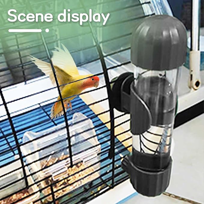 Bird Waterer Feeder 9.87 Oz Hanging Parrots Drinker Water Dispenser Birds Drinking Water Bottle Parrot Automatic Drinking Device for Budgie Cockatiel Lovebirds Canary Finch (Black/280ml)