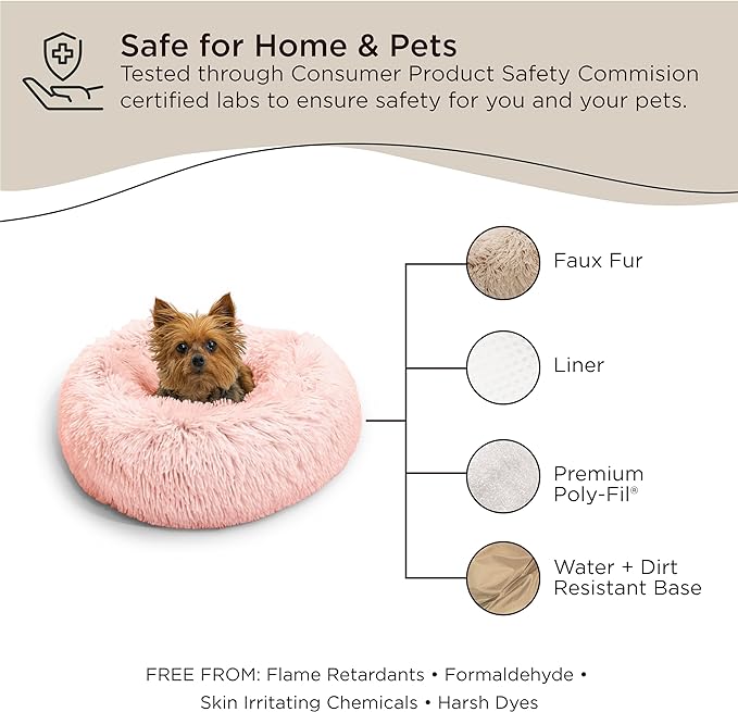 Best Friends by Sheri The Original Calming Donut Cat and Dog Bed in Shag Fur Candy Pink, Extra Small 18"