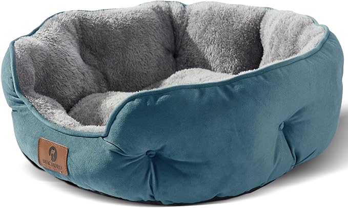 Small Dog Bed for Small Dogs, Cat Beds for Indoor Cats, Pet Bed for Puppy and Kitty, Extra Soft & Machine Washable with Anti-Slip & Water-Resistant Oxford Bottom, Teal, 20 inches