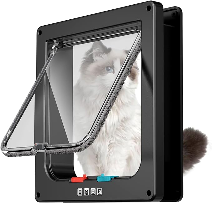 Extra Large Cat Door, Pet Door for Dog or Cat, 4 Switch Modes Locking Cat Door Interior Door Suitable for Window and Wall (Black)