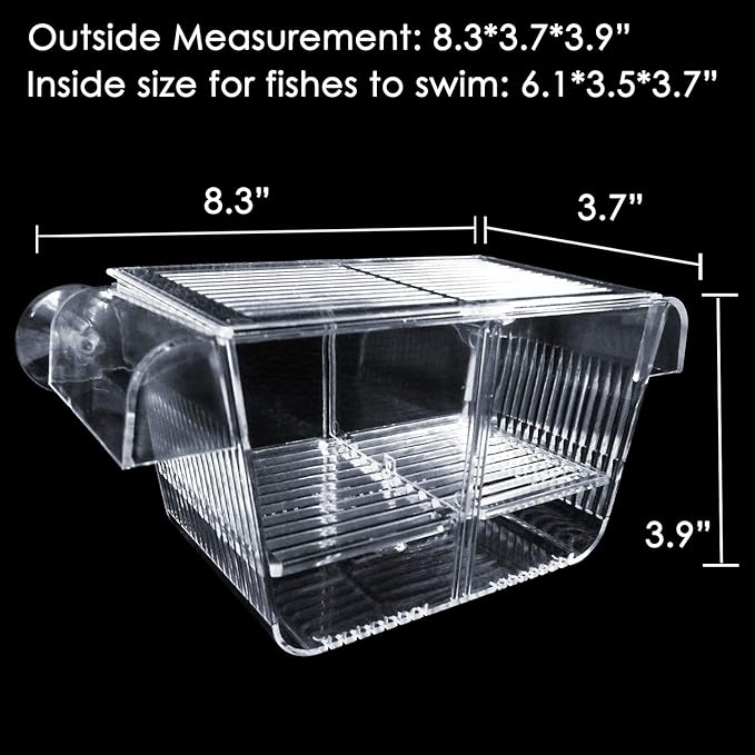 capetsma Fish Breeder Box, Hang-on Nursery Fish Tank with Breeding Hatching Incubator Acclimation Box, Perfect Fish Tank Divider for Aggressive Injured Pregnant Fish Small Fish Brine Shrimp Clownfish