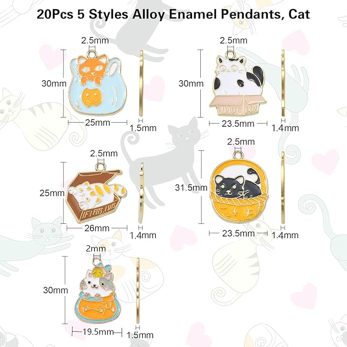 KitBeads 20pcs Enamel Cat Charms Colorful Cute Animal Pet Charms Mixed Styles Mini Kitten Charms for Jewelry Making Bracelets Bulk