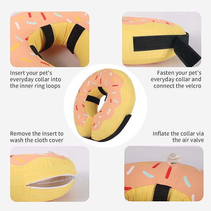 Waterproof Inflatable Dog Cone,Adjustable Recovery Collar for Dogs After Surgery,Prevent from Biting & Scratching,Not Block Vision (Donut Yellow L)