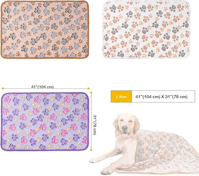 Dono 1 Pack 3 Dog Blankets for Small Dogs, Soft Fluffy Paw Print Pattern Fleece Pet Blanket Warm Sleep Mat, Puppy Kitten Blanket Doggy Mat for Dog Cat Kitten Doggy