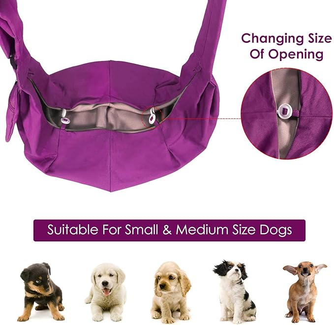 SlowTon Dog Carrier Sling - Thick Padded Adjustable Shoulder Strap Dog Carriers for Small Dogs, Puppy Carrier Purse for Pet Cat with Front Zipper Pocket Safety Belt Machine Washable (Fuchsia M)